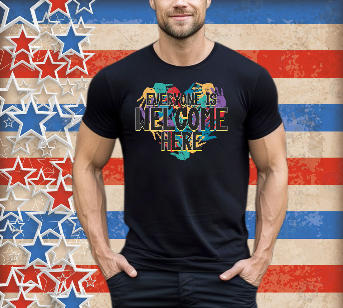 Everyone Is Welcome here - Handprint Heart T-Shirt