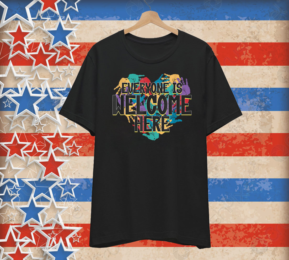 Everyone Is Welcome here - Handprint Heart T-Shirt